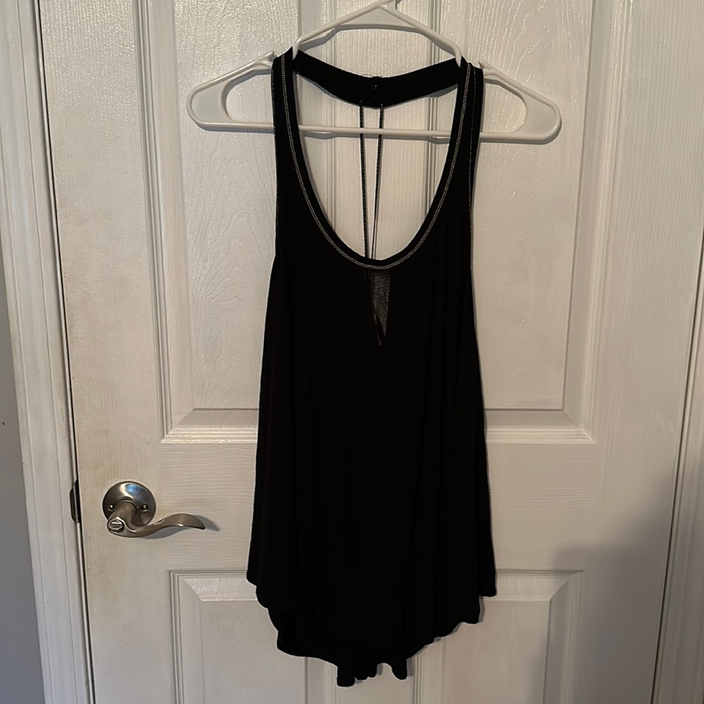Free people black sleeveless blouse keyhole front